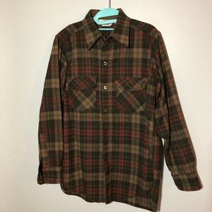 Vintage Woolrich wool blend brown red plaid flannel shirt mens M lumberjack usa